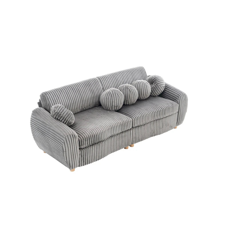 84.4 Corduroy 3-Seater Sofa with Solid Wood Frame, Comfortable Cushions