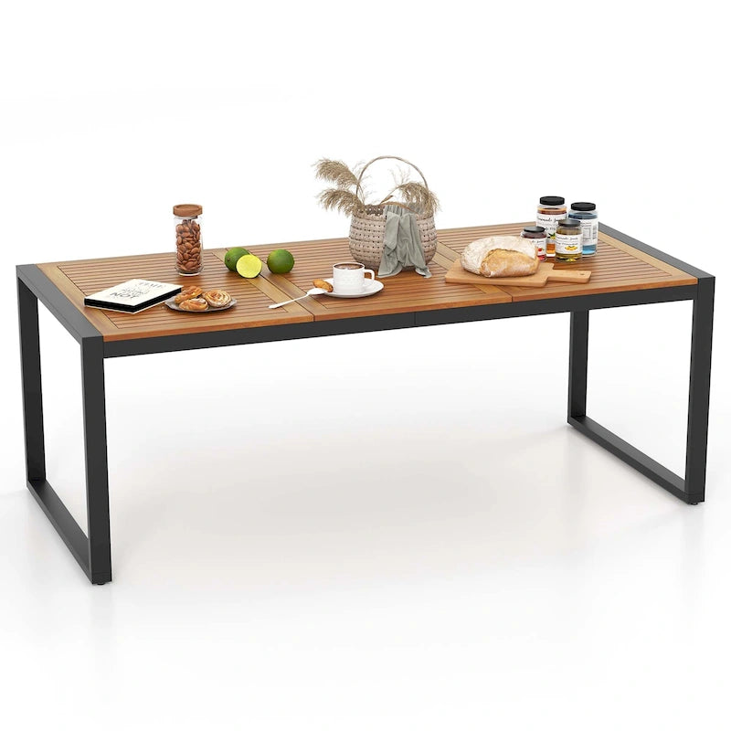 Acacia Wood 8-Person Outdoor Patio Dining Table with Umbrella Hole