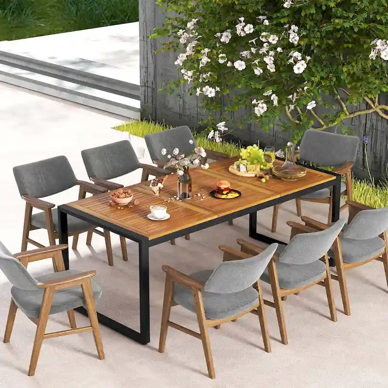Acacia Wood 8-Person Outdoor Patio Dining Table with Umbrella Hole
