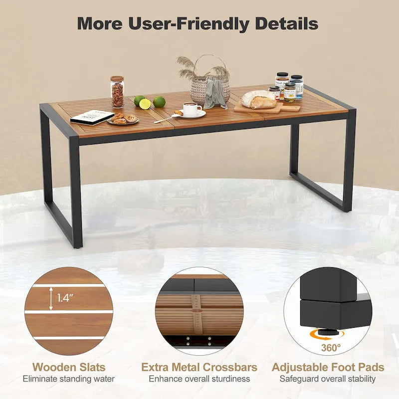 Acacia Wood 8-Person Outdoor Patio Dining Table with Umbrella Hole