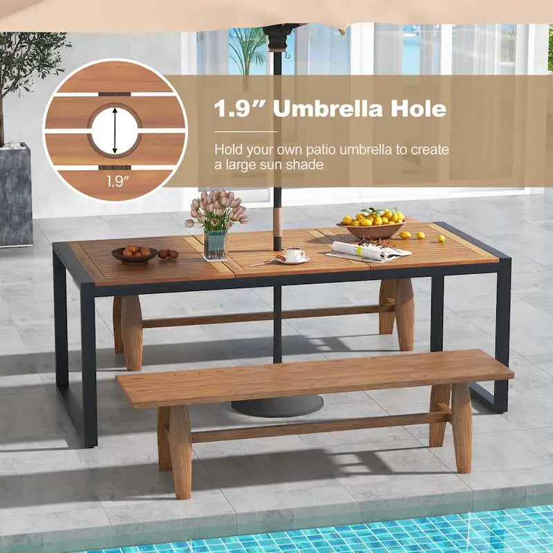 Acacia Wood 8-Person Outdoor Patio Dining Table with Umbrella Hole