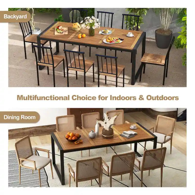 Acacia Wood 8-Person Outdoor Patio Dining Table with Umbrella Hole