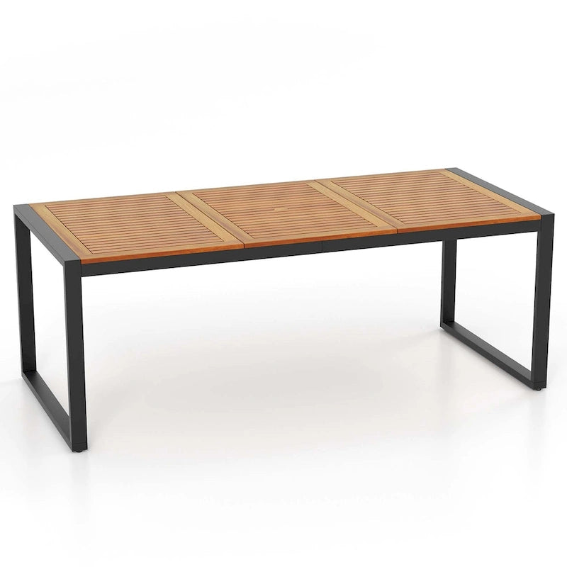 Acacia Wood 8-Person Outdoor Patio Dining Table with Umbrella Hole