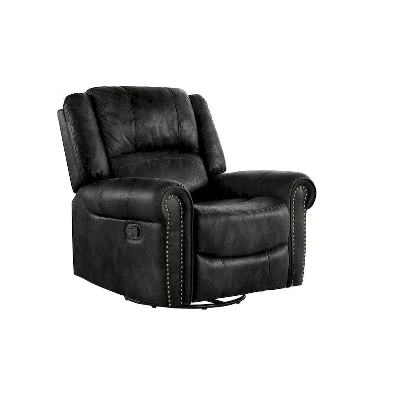 Microfiber Swivel Glider Recliner with Nailhead Trim and Rolled Arms