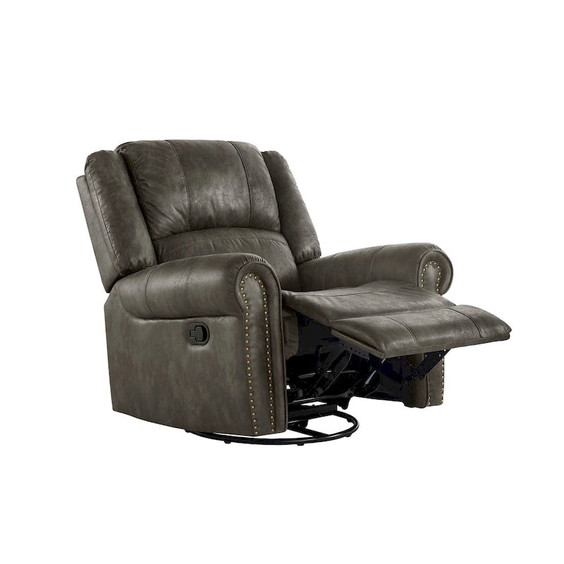 Microfiber Swivel Glider Recliner with Nailhead Trim and Rolled Arms