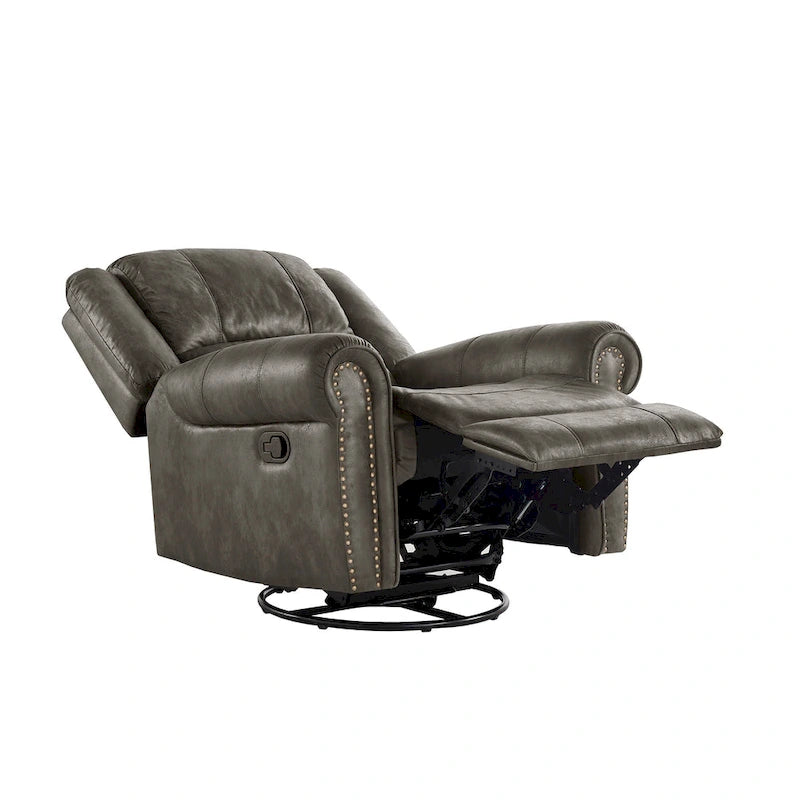 Microfiber Swivel Glider Recliner with Nailhead Trim and Rolled Arms