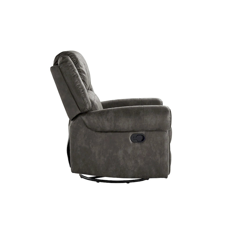Microfiber Swivel Glider Recliner with Nailhead Trim and Rolled Arms