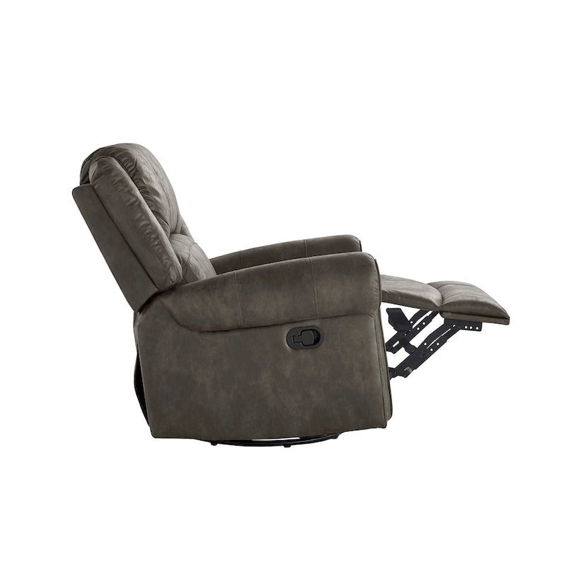 Microfiber Swivel Glider Recliner with Nailhead Trim and Rolled Arms