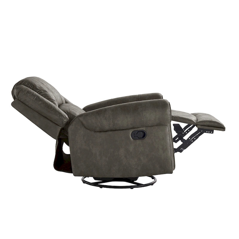 Microfiber Swivel Glider Recliner with Nailhead Trim and Rolled Arms