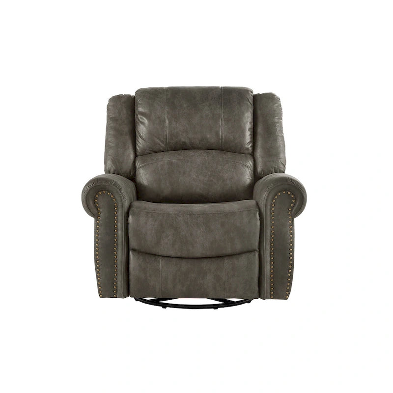 Microfiber Swivel Glider Recliner with Nailhead Trim and Rolled Arms