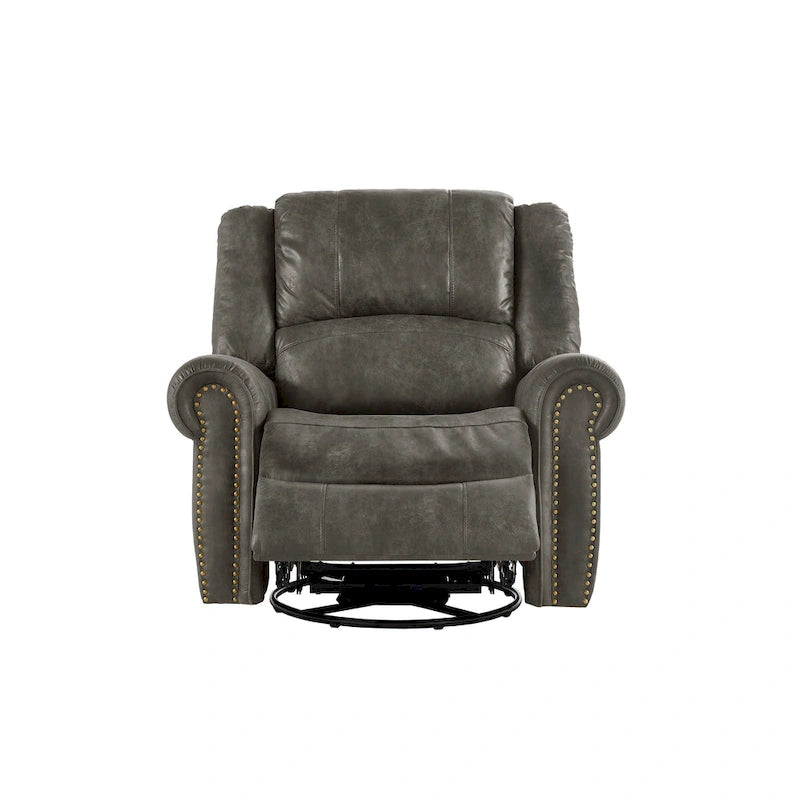Microfiber Swivel Glider Recliner with Nailhead Trim and Rolled Arms