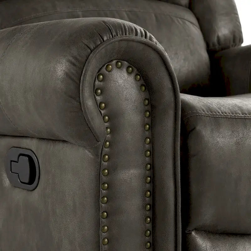 Microfiber Swivel Glider Recliner with Nailhead Trim and Rolled Arms