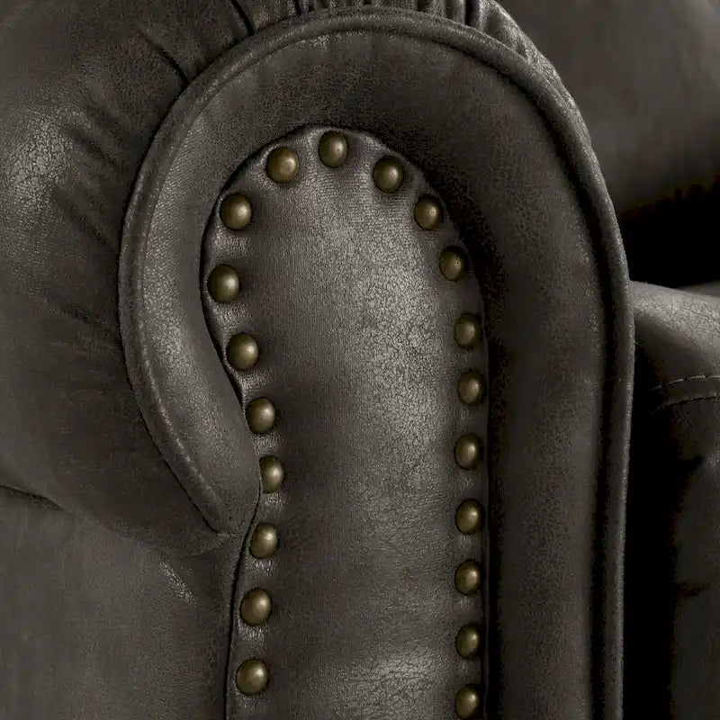Microfiber Swivel Glider Recliner with Nailhead Trim and Rolled Arms