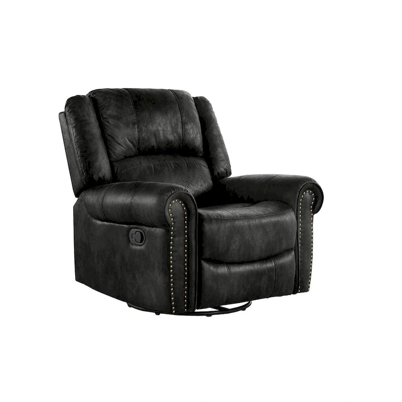 Microfiber Swivel Glider Recliner with Nailhead Trim and Rolled Arms