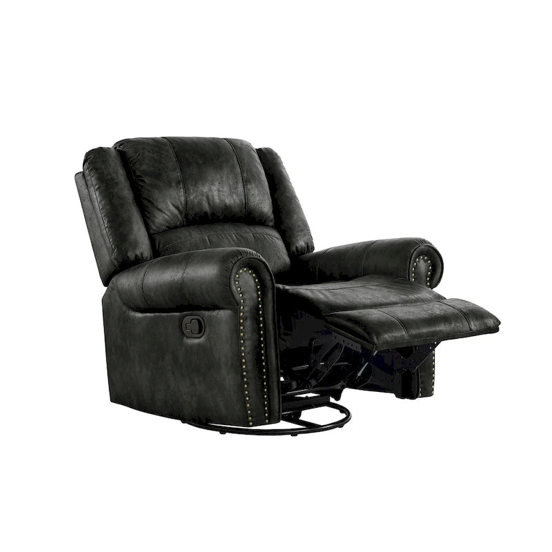 Microfiber Swivel Glider Recliner with Nailhead Trim and Rolled Arms