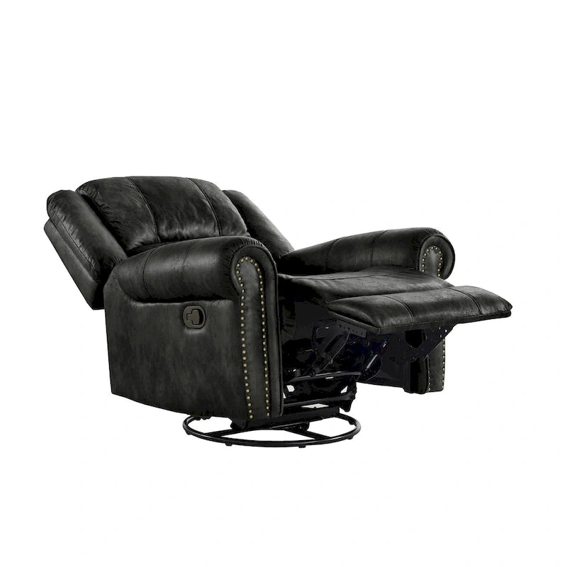 Microfiber Swivel Glider Recliner with Nailhead Trim and Rolled Arms