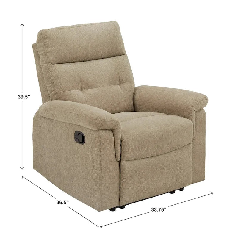 Chenille Fabric Manual Recliner Chair with Padded Chaise | 33.75" W × 36.5" D × 39.5" H