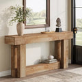 Farmhouse Wood Console Table with 2-Tier Shelf