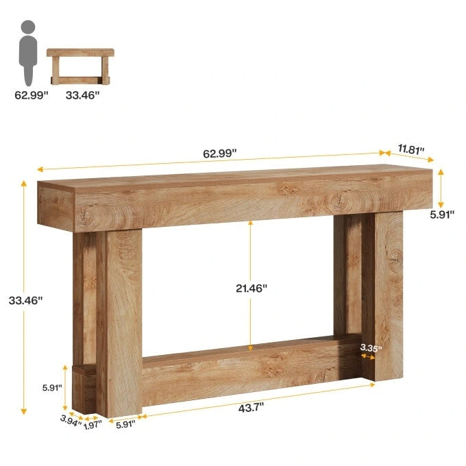 Farmhouse Wood Console Table with 2-Tier Shelf