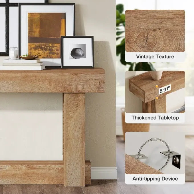 Farmhouse Wood Console Table with 2-Tier Shelf