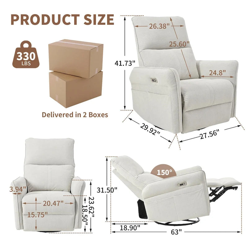 270 Swivel Rocker Power Recliner with USB Ports