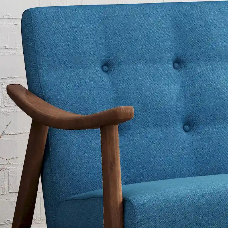 Mid-Century Modern Settee with Foam Cushions and Solid Rubberwood Legs