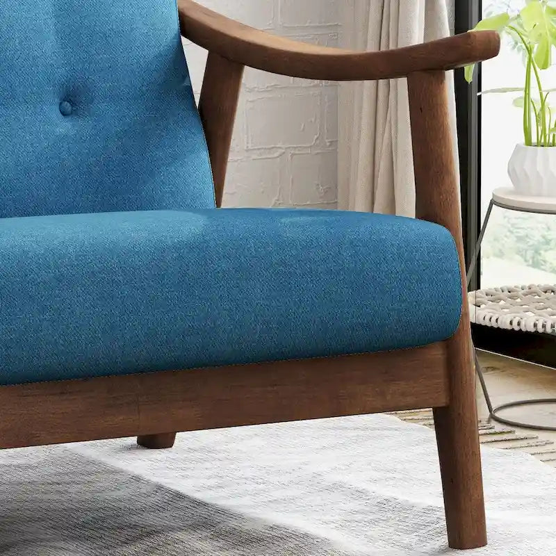 Mid-Century Modern Settee with Foam Cushions and Solid Rubberwood Legs