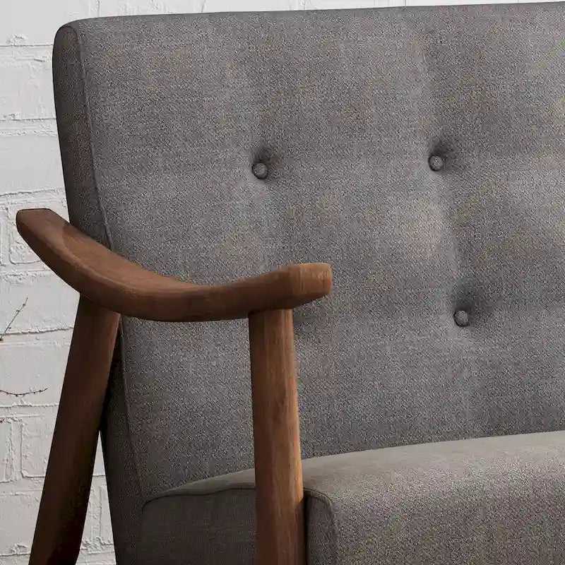 Mid-Century Modern Settee with Foam Cushions and Solid Rubberwood Legs
