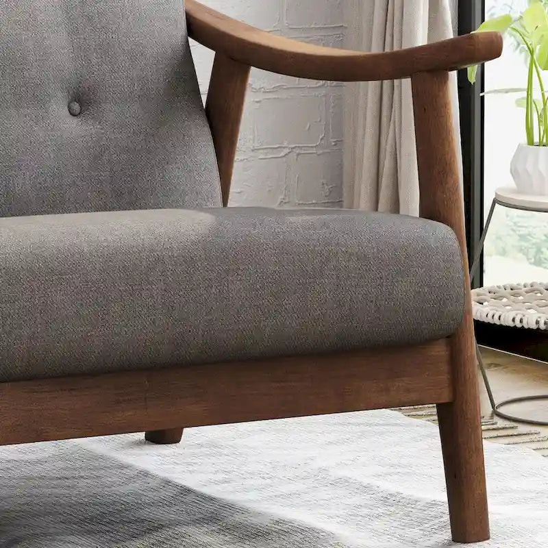 Mid-Century Modern Settee with Foam Cushions and Solid Rubberwood Legs