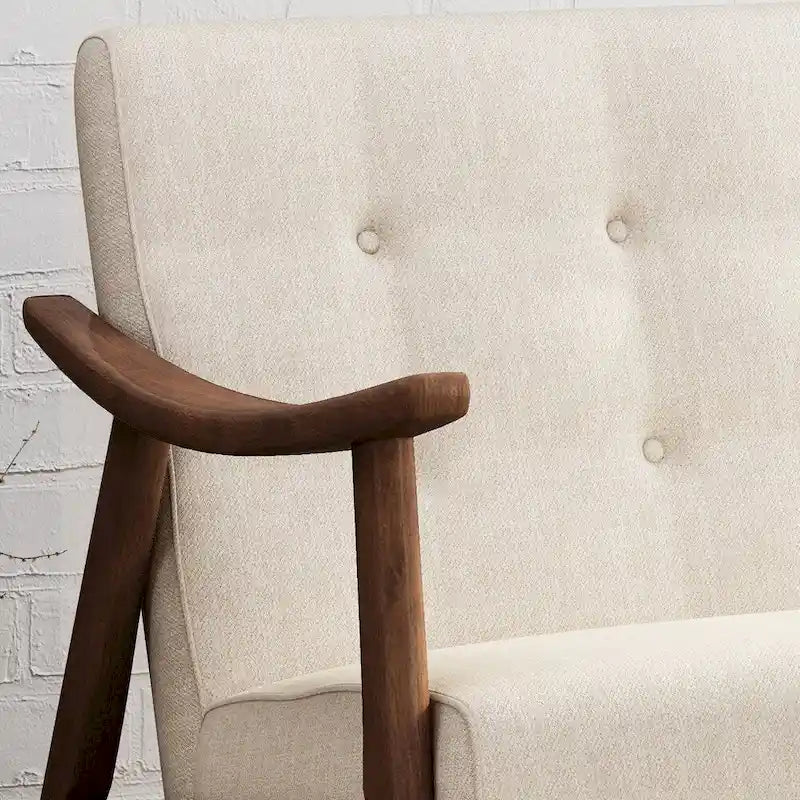 Mid-Century Modern Settee with Foam Cushions and Solid Rubberwood Legs