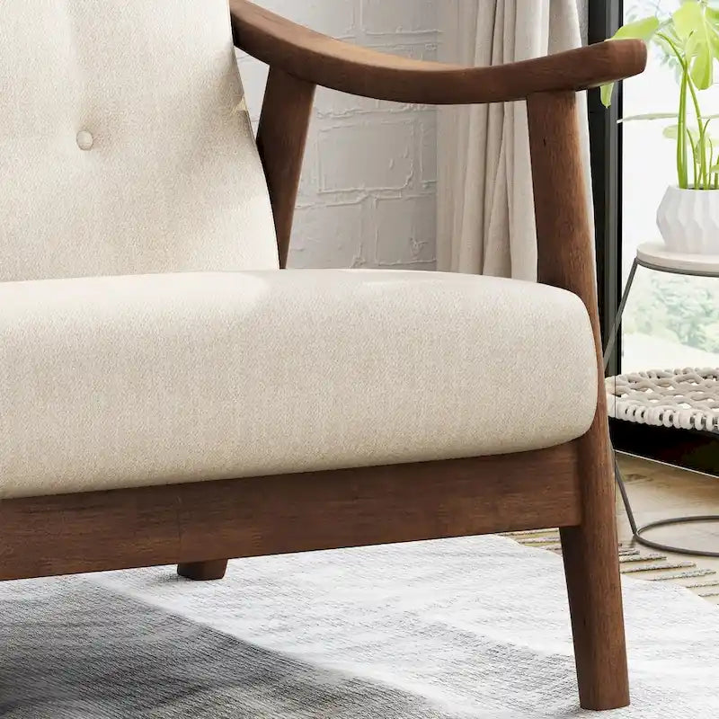 Mid-Century Modern Settee with Foam Cushions and Solid Rubberwood Legs