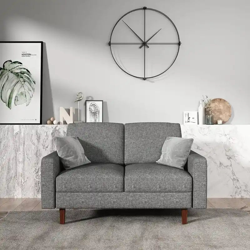 European Style Linen Fabric Loveseat with Tapered Legs