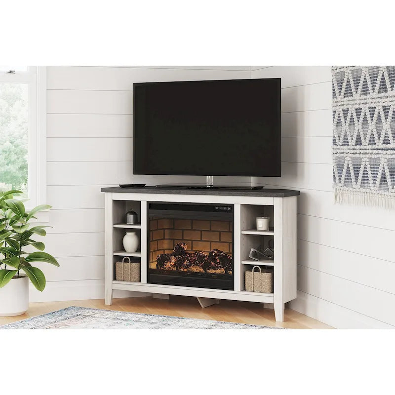 Corner TV Stand with Electric Fireplace Insert | 48" W × 15.75" D × 28.5" H