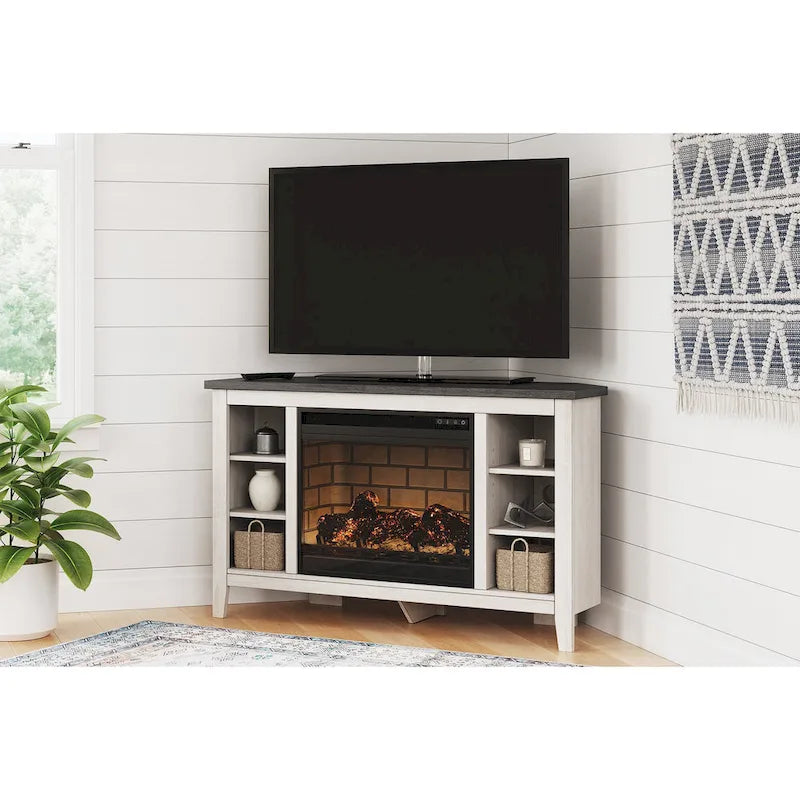 Corner TV Stand with Electric Fireplace Insert | 48" W × 15.75" D × 28.5" H