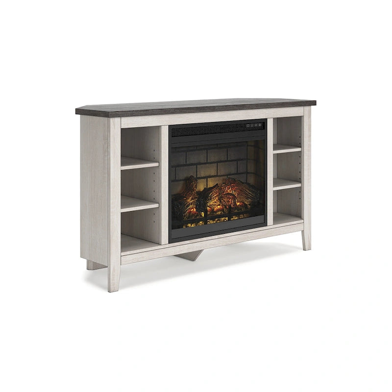 Corner TV Stand with Electric Fireplace Insert | 48" W × 15.75" D × 28.5" H