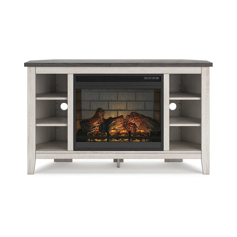Corner TV Stand with Electric Fireplace Insert | 48" W × 15.75" D × 28.5" H