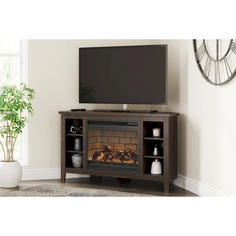 Corner TV Stand with Electric Fireplace Insert | 48" W × 15.75" D × 28.5" H