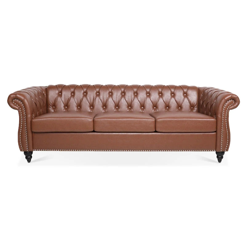 Faux Leather Sofa with Button Tufting and Removable Cushions