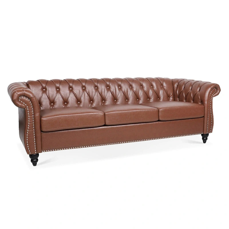 Faux Leather Sofa with Button Tufting and Removable Cushions
