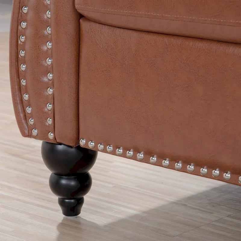 Faux Leather Sofa with Button Tufting and Removable Cushions