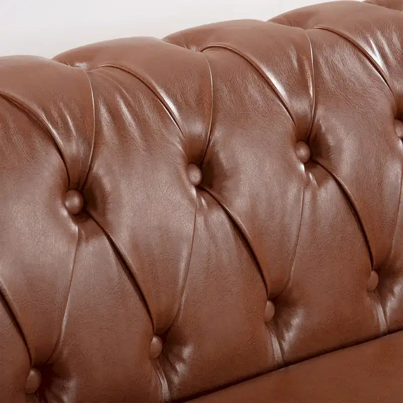 Faux Leather Sofa with Button Tufting and Removable Cushions