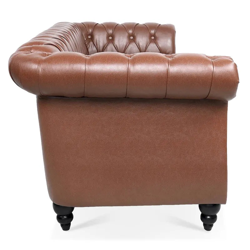 Faux Leather Sofa with Button Tufting and Removable Cushions
