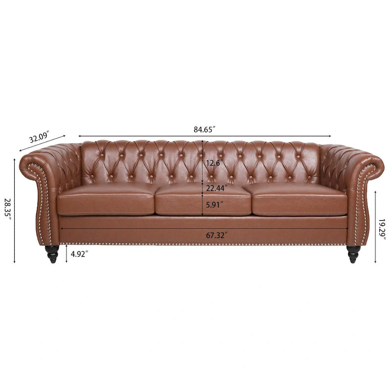 Faux Leather Sofa with Button Tufting and Removable Cushions