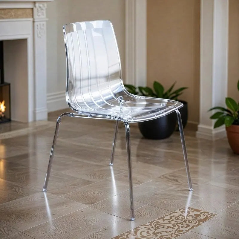 Transparent Acrylic Dining Chair with Chrome Legs | Modern Accent Side Chair