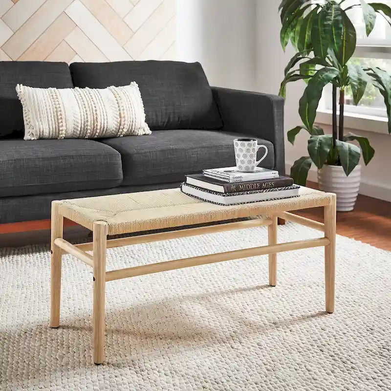 Solid Wood Bench with Rope Weave Seat
