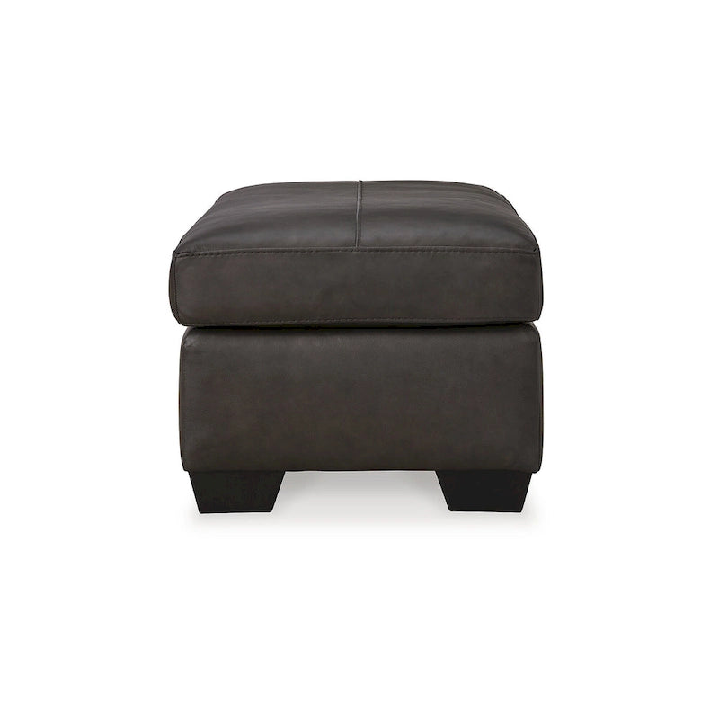 Leather and Faux Leather Upholstered Ottoman with Wood-Finish Legs