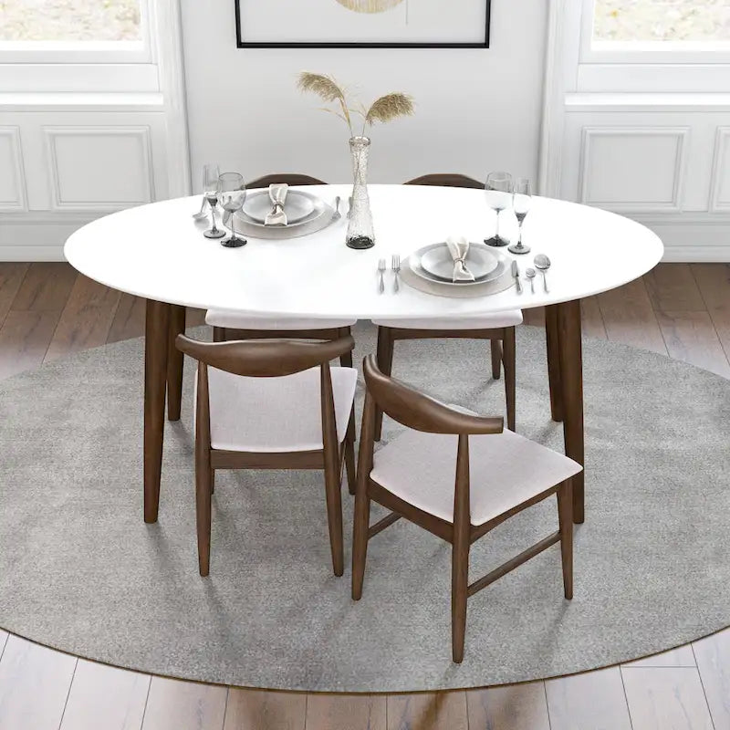 Mid-Century Modern Solid Wood Oval Dining Table with Splayed Tapered Legs