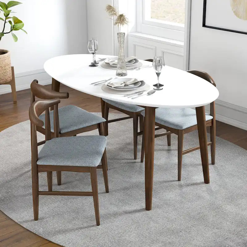 Mid-Century Modern Solid Wood Oval Dining Table with Splayed Tapered Legs