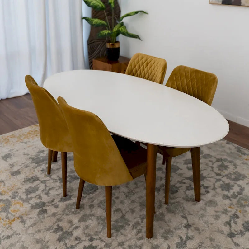 Mid-Century Modern Solid Wood Oval Dining Table with Splayed Tapered Legs