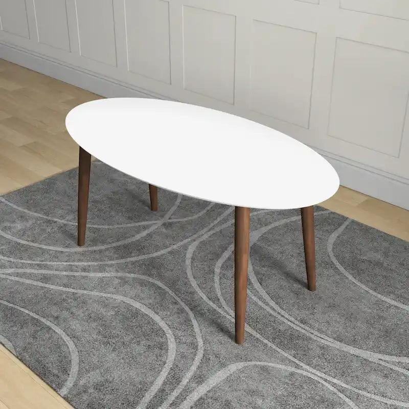 Mid-Century Modern Solid Wood Oval Dining Table with Splayed Tapered Legs